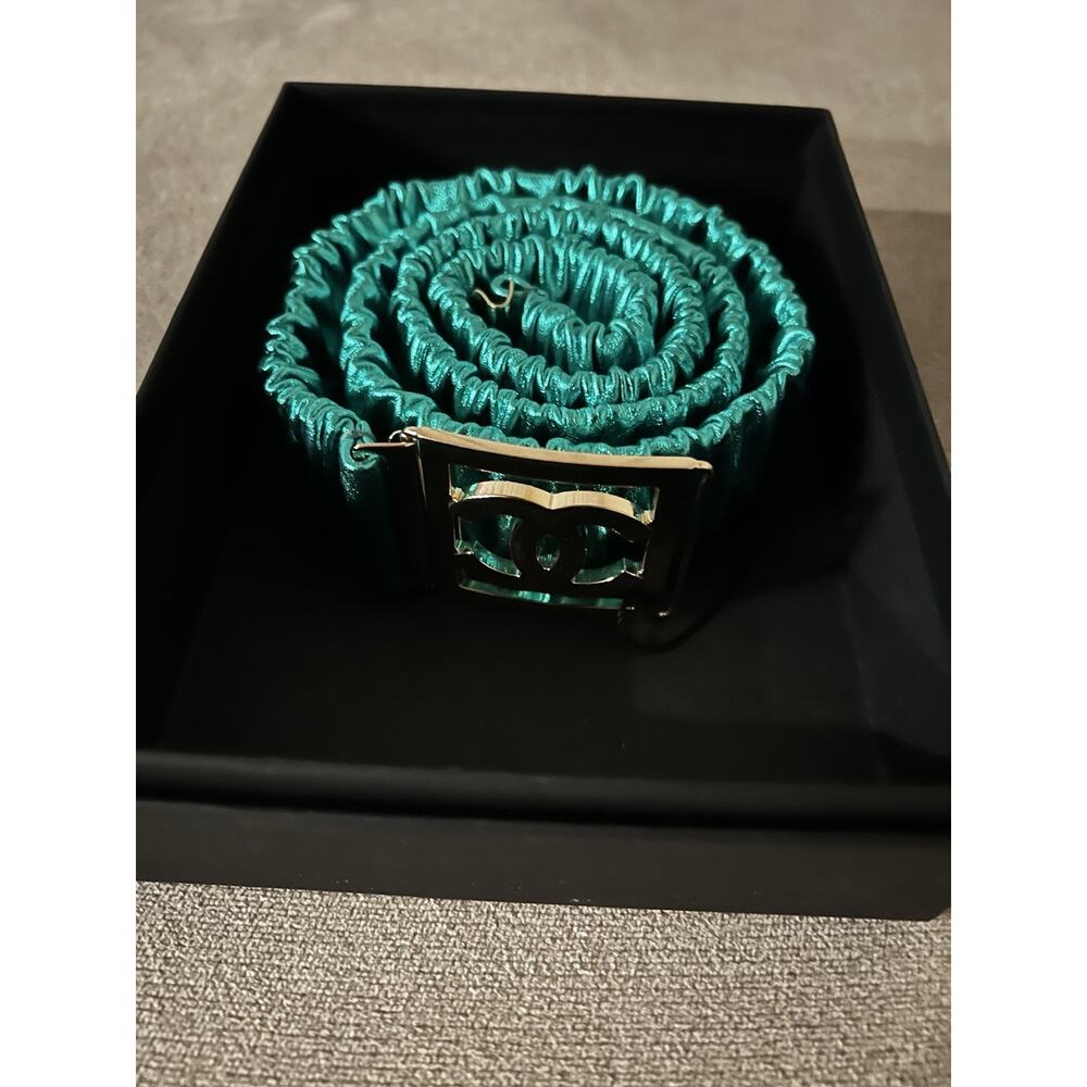 Chanel Metallic Turquoise Belt SZ 95 - Picture 5 of 7